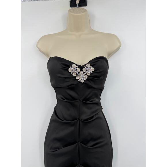 Vintage 90s Y2K Cache Strapless Mermaid Gown Black Ruched Sz 2 Dress Fairy Goth - Picture 3 of 15